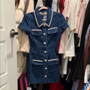 NWT Self-Portrait DENIM COLLARED MINI DRESS SIZE 2/XS